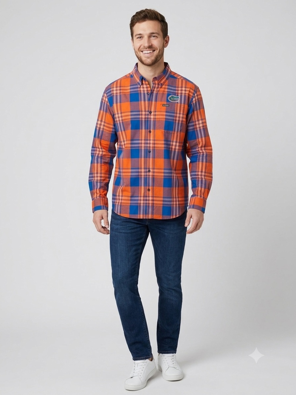 Columbia Florida Gators Men's XL Long Sleeve Plaid Button Down Shirt Orange Blue